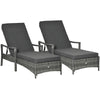 DodiOnline PE Rattan Sun Loungers set of 2 with Cushion, Outdoor 2 Pieces Garden Sunbed Furniture with 4-Level Recliner Backrest, and Armrest, Grey