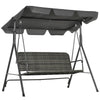 DodiOnline 3-Seater Outdoor PE Rattan Swing Chair, Patio Wicker Hanging Swing Bench with Steel Frame Stand & Adjustable Canopy, Grey