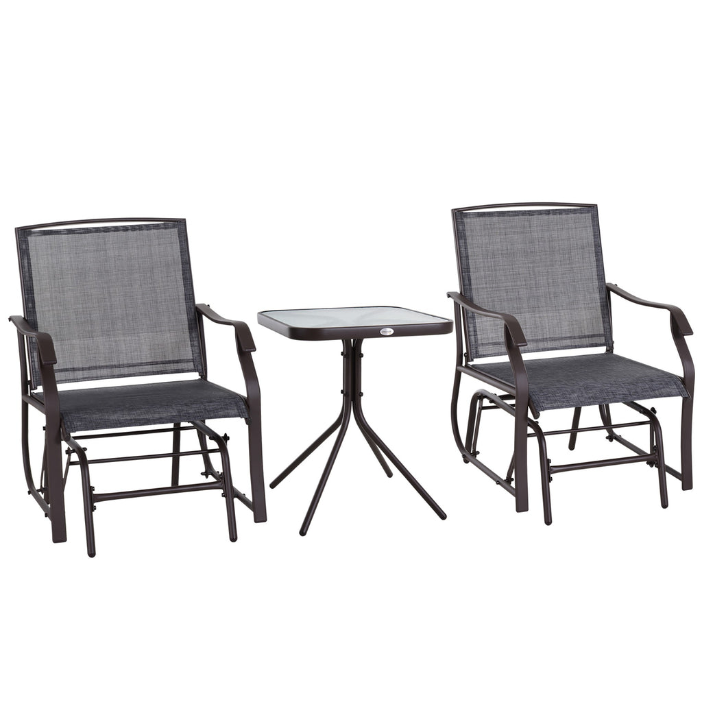 DodiOnline Glider Rocking Chair & Table Set 2 Single Seaters Rocker Garden Swing Chair Patio Furniture Bistro Set Grey