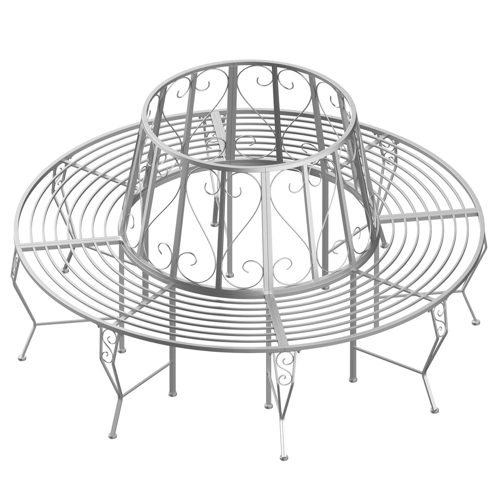 DodiOnline Outdoor Garden Metal Round Tree Bench Seat Diameter 160cm Height 90cm Silver