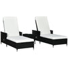 DodiOnline 3-Pieces PE Rattan Sun Lounger, Patio Chaise Lounge Chair Set with Adjustable Backrest, Soft Cushions, Glass Top Coffee Table, Cream White