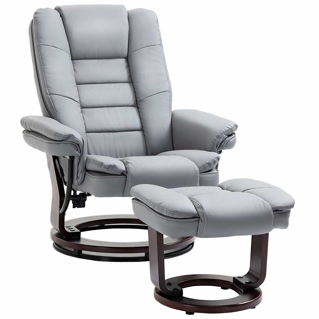 DodiOnline Manual Recliner and Footrest Set PU Leather Leisure Lounge Chair Armchair with Swivel Wood Base, Grey