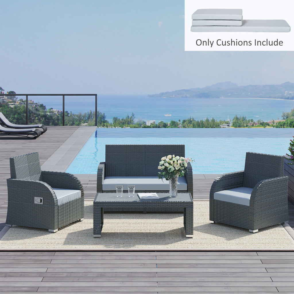 DodiOnline 3 PCs Outdoor Seat Cushion for Rattan Furniture, Outdoor Furniture Cushions, Grey