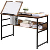 DodiOnline Adjustable Drafting Table Art Desk Drawing Table, Craft Desk Workstation for Painting, Multifunctional Writing Desk w/ 15-Level Tiltable Tabletop and Storage Shelf, Home Office, Rustic Brown