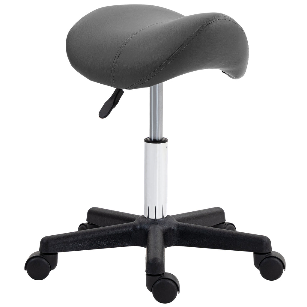 DodiOnline Saddle Stool, PU Leather Adjustable Rolling Salon Chair with Steel Frame for Massage, Spa, Beauty and Tattoo, Grey