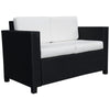 DodiOnline 2 Seater Rattan Sofa with Soft Padded Cushion, All-Weather PE Wicker Weave Garden Loveseat with Armrests, Black