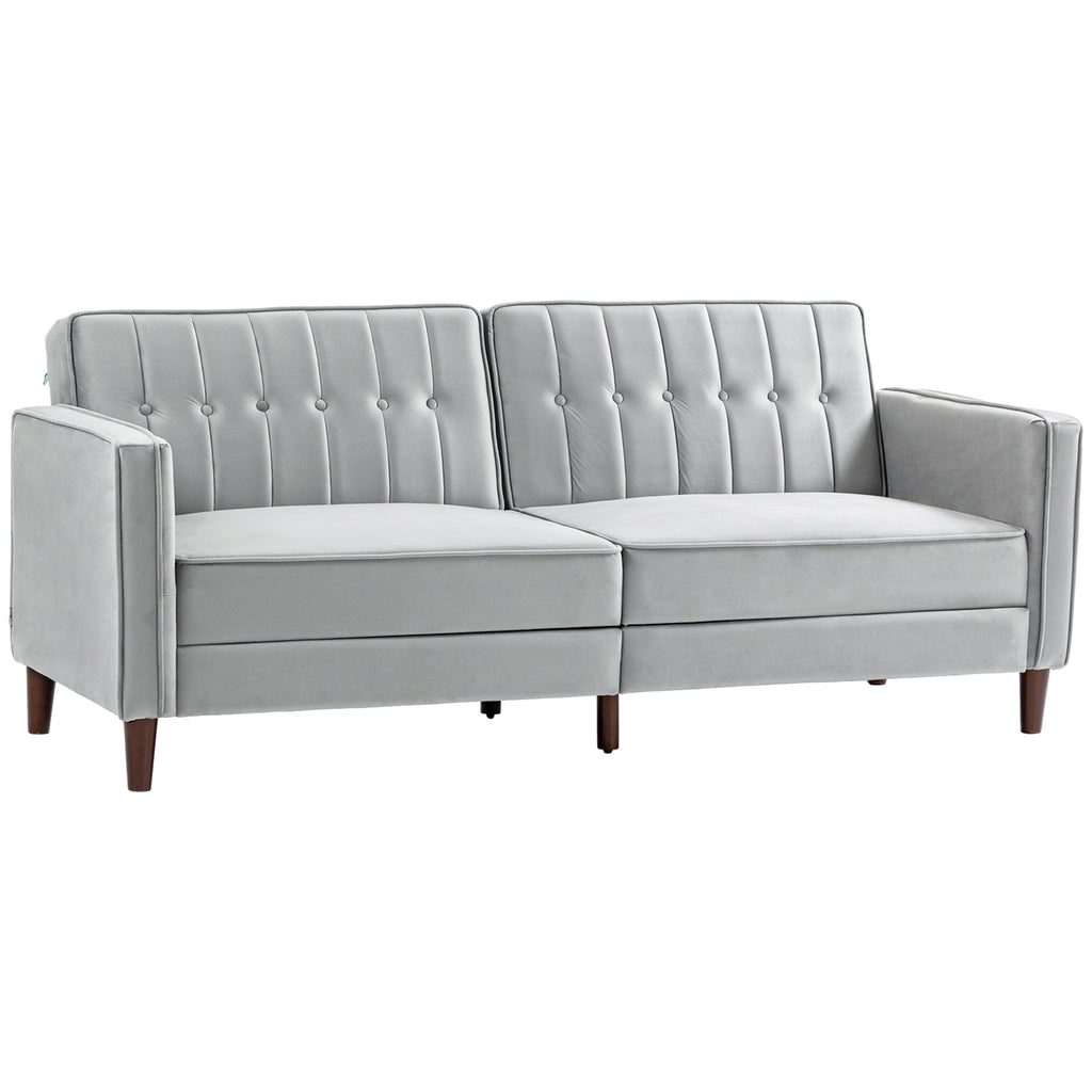 DodiOnline Modern Convertible Sofa Futon Velvet-Touch Tufted Couch Compact Loveseat with Adjustable Split Back, Light Grey
