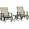 DodiOnline Set of 3 Gliding Chair & Tea Table Set, Outdoor Rocker Set with 2 Armchairs, Tempered Glass Tabletop, Khaki
