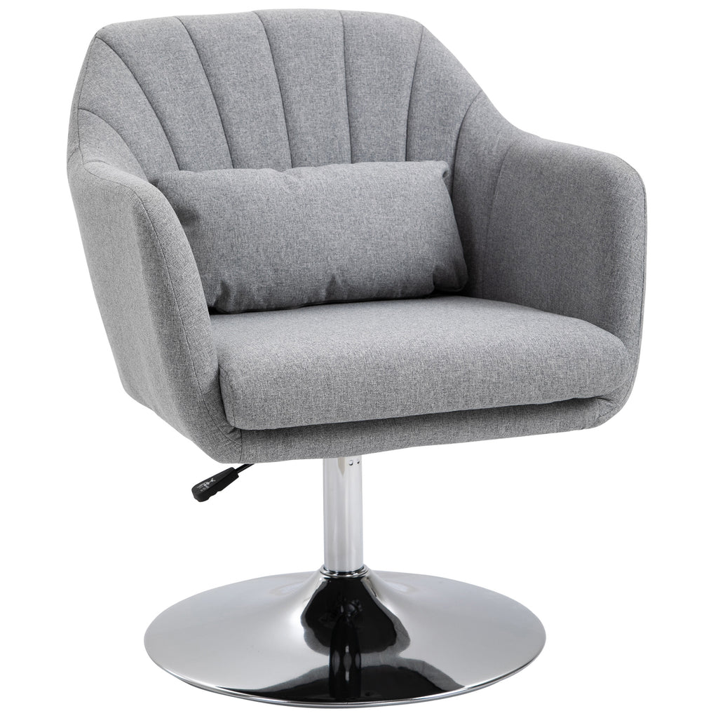 DodiOnline Swivel Linen Fabric Accent Chair for Living Room Contemporary Vanity Armchair with Adjustable Height Thick Cushion Lumbar Support Armrest for Bedroom Office Light Grey