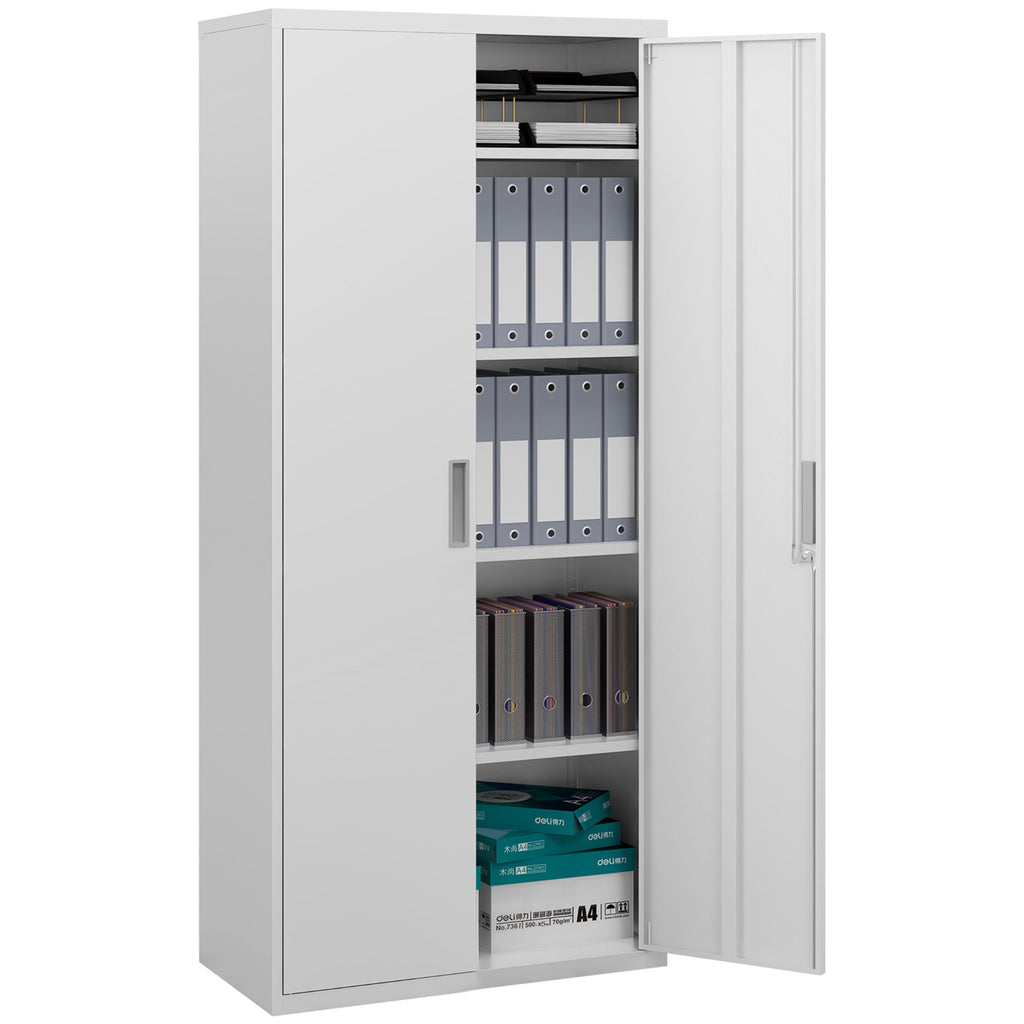 DodiOnline Five Shelf Lockable Steel Office Cabinet - White