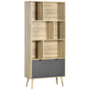 DodiOnline Modern Bookcase with Bottom Cabinet and 6 Open Shelves, Freestanding Bookshelf for Study Living Room Home Office, Natural and Dark Grey