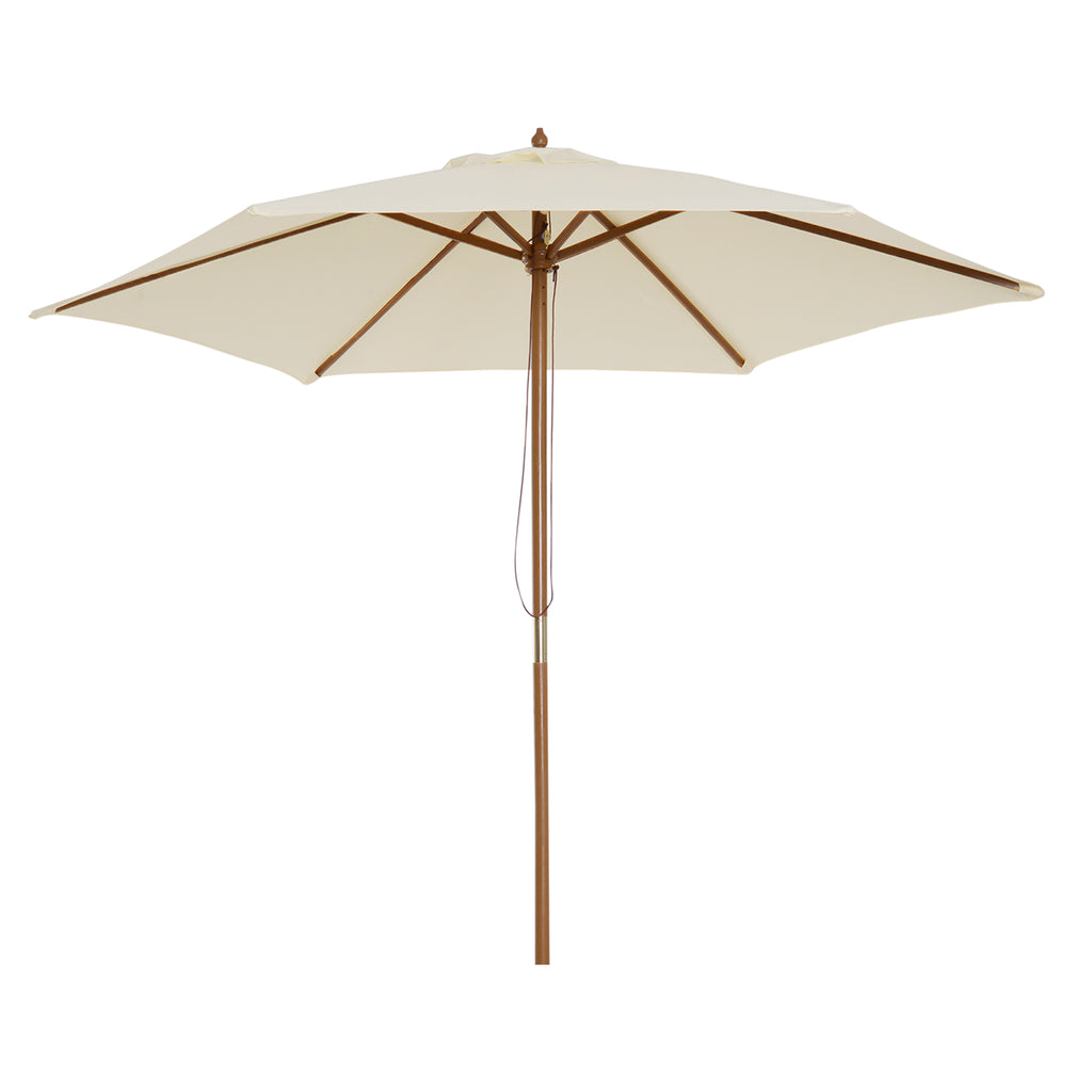 DodiOnline 2.5m Wood Garden Parasol Sun Shade Patio Outdoor Wooden Umbrella Canopy Cream White