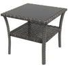 DodiOnline 50cm Outdoor PE Rattan Coffee Table, Patio Wicker Two-tier Side Table with Glass Top, for Patio, Garden, Balcony, Grey