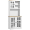 DodiOnline Freestanding Kitchen Cupboard, Storage Cabinet with Doors and Adjustable Shelves, Counter Top, Grid Glass Doors, 80L x 37W x 183H cm - White