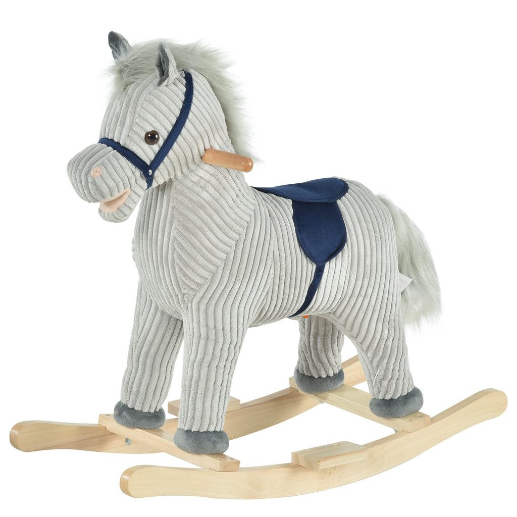 DodiOnline Kids Plush Rocking Horse w/ Sound Children Rocker Ride On Toy Gift 3-6 Years Grey