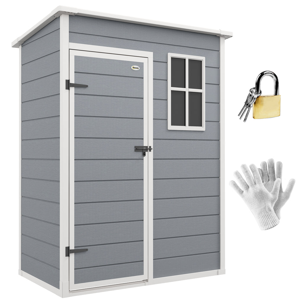 DodiOnline 5' x 3' Garden Shed with Floor, Outdoor Storage Shed with Lockable Door, Window and Vent for Garden, Patio, Grey