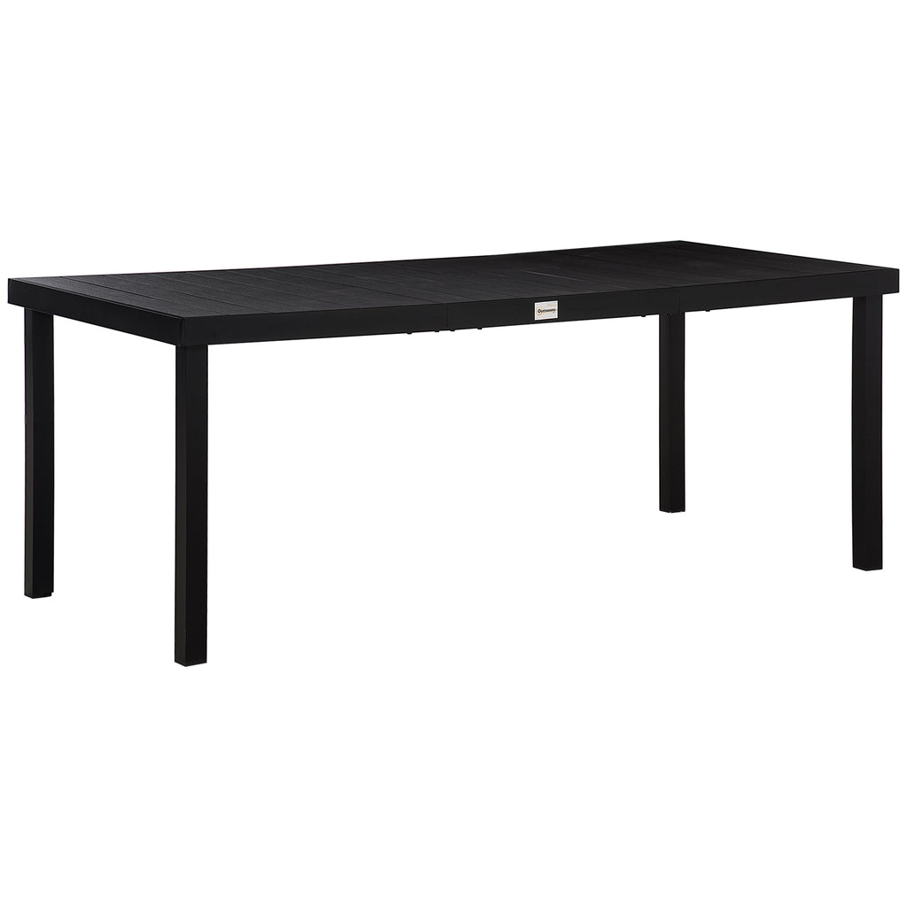 DodiOnline Aluminium Outdoor Garden Dining Table for 8 People, Faux Wood Top, for Garden, Patio, 190 x 90 x 74cm, Black