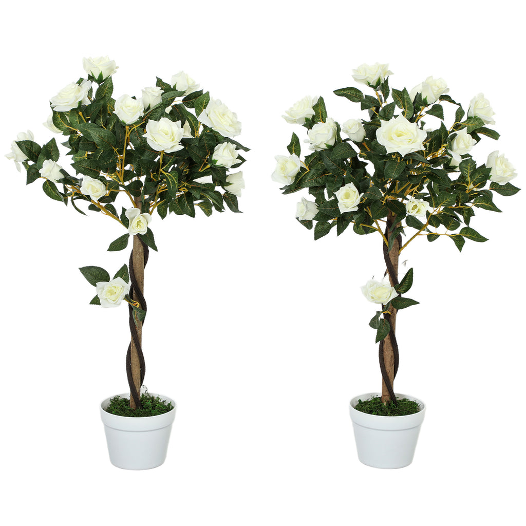 DodiOnline Set of Two Faux Rose Trees - White