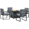 DodiOnline 5-Piece Aluminium Outdoor Furniture Sets, 4 Seater Outdoor Conversational Dining Set with Gas Fire Pit Table Cushions for Yard, Poolside, Patio, Grey