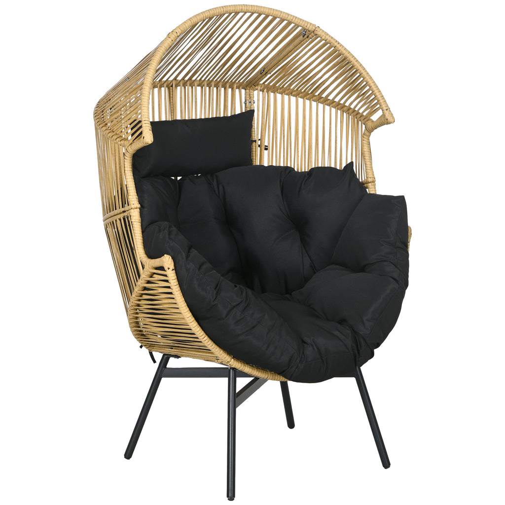 DodiOnline String Rattan Egg Chair, with Padded Seat Cushion - Sand/Black