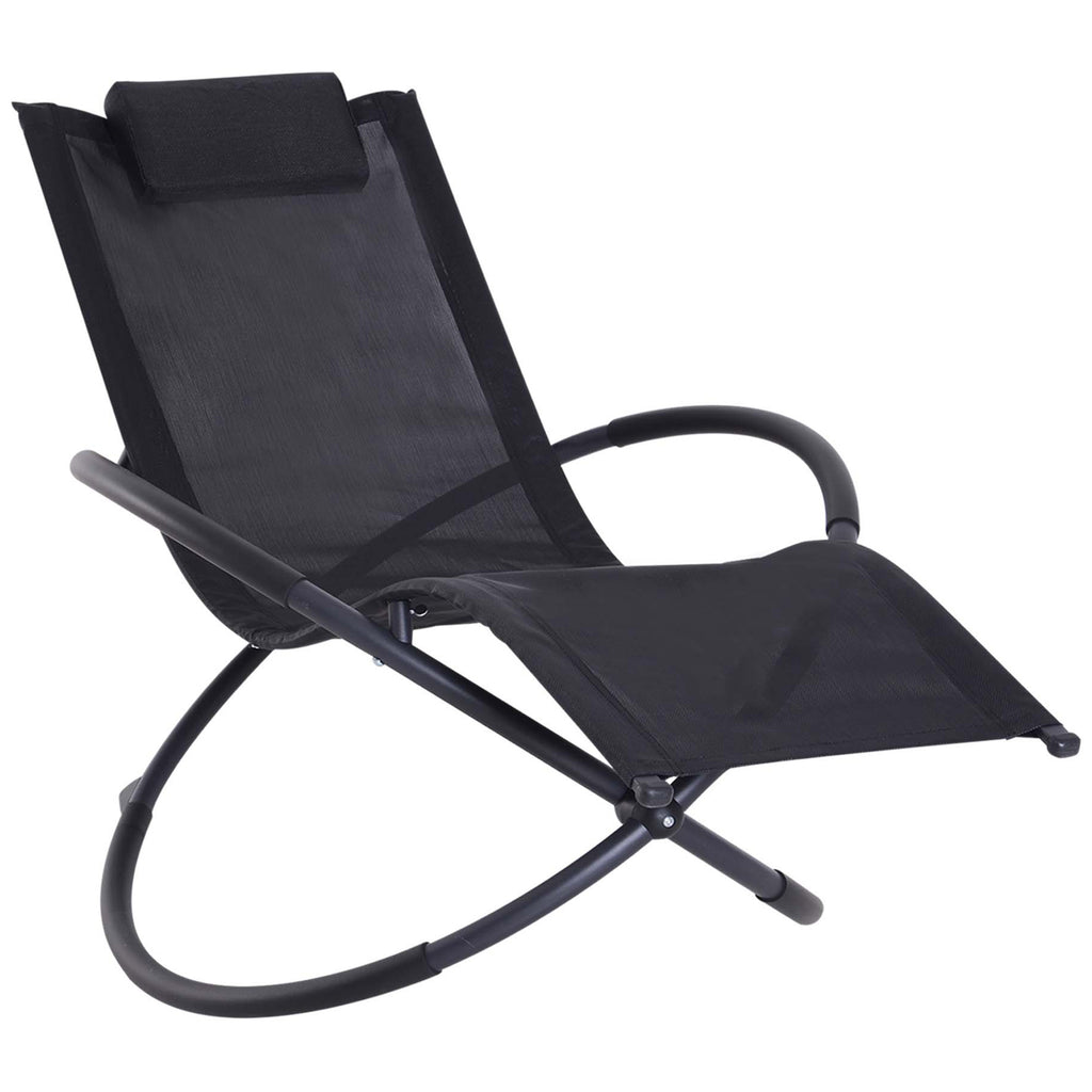DodiOnline Outdoor Orbital Lounger Zero Gravity Patio Chaise Foldable Rocking Chair w/ Pillow Black