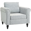 DodiOnline Vintage Accent Chair, Upholstered Occasional Chair with Back Pillow, Rolled Arms, Rubber Wood Legs, Light Grey
