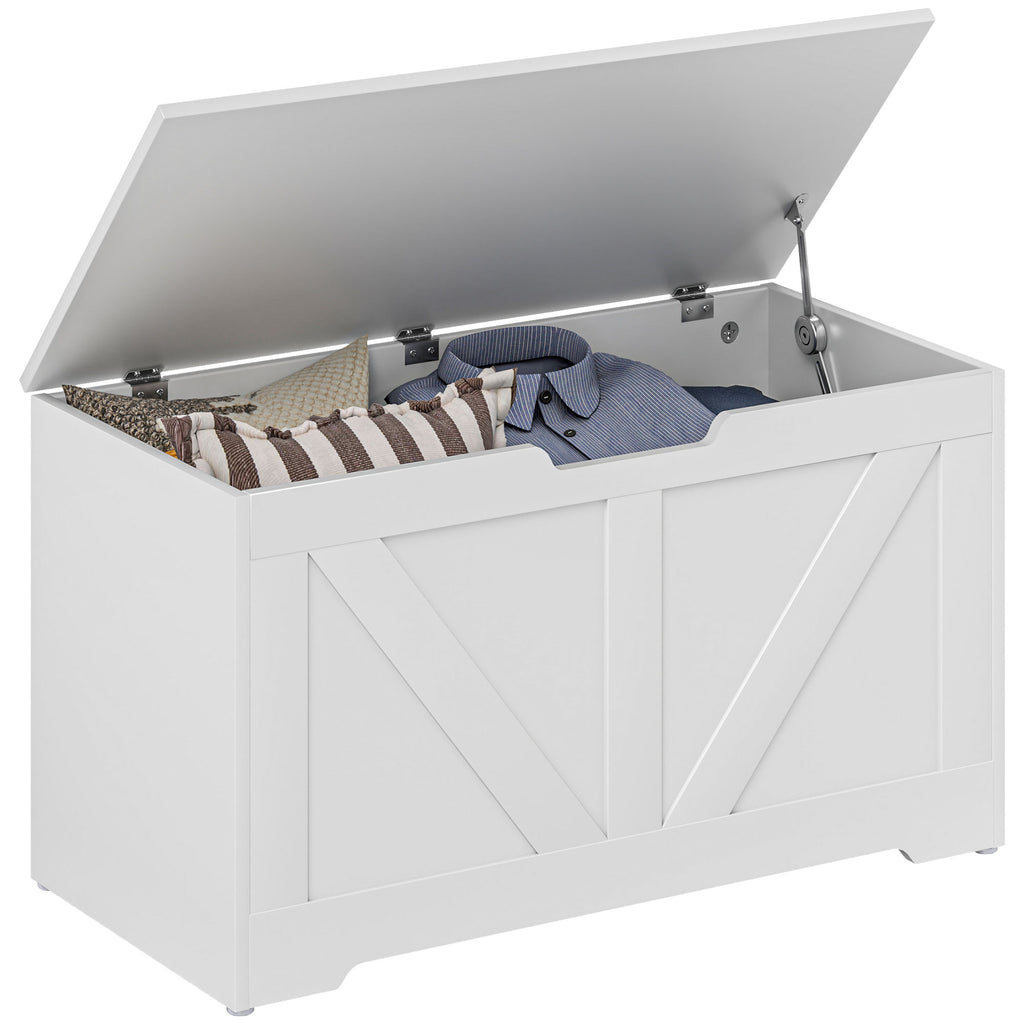 DodiOnline 100L Home Storage Box, with Safety Hinges - White Wood-Effect