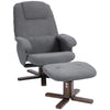 DodiOnline Linen Swivel Recliner Chair with Footstool, Upholstered Reclining Armchair with Wooden Base for Living Room, Grey