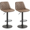 DodiOnline Bar Stools Set of 2, Retro Adjustable Kitchen Stool, Swivel PU Leather Upholstered Bar Chairs with Back, Footrest and Steel Base, Brown