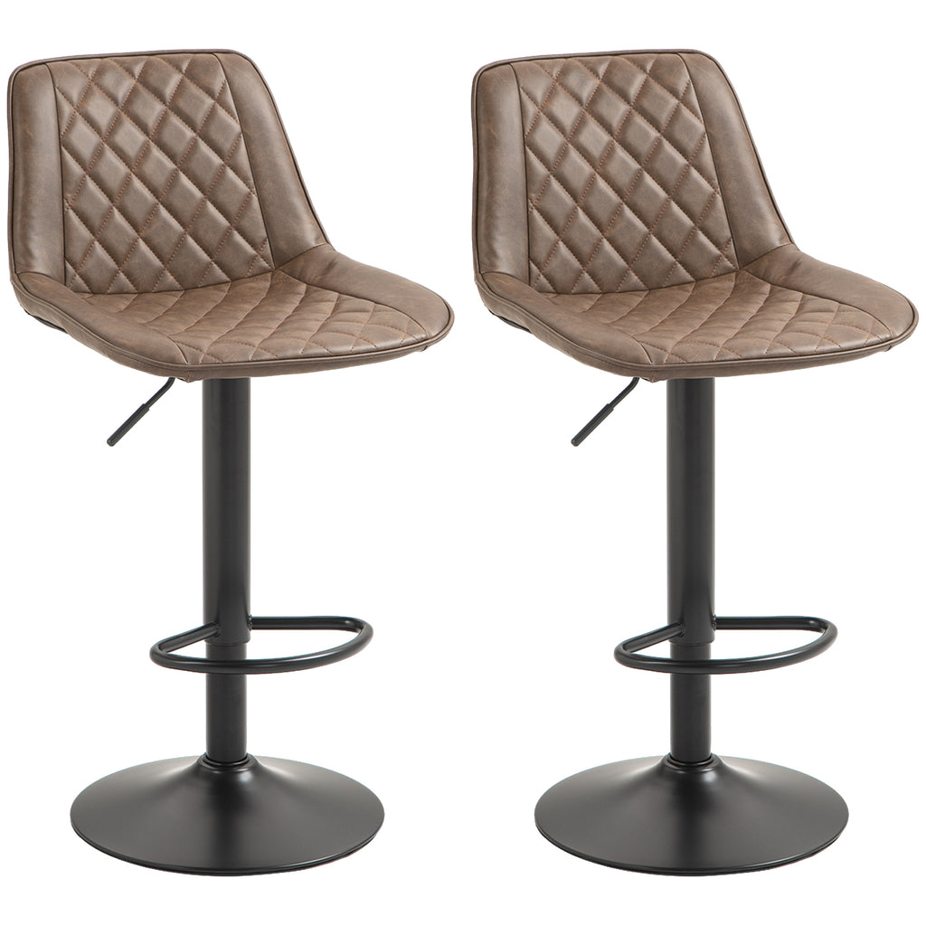 DodiOnline Bar Stools Set of 2, Retro Adjustable Kitchen Stool, Swivel PU Leather Upholstered Bar Chairs with Back, Footrest and Steel Base, Brown