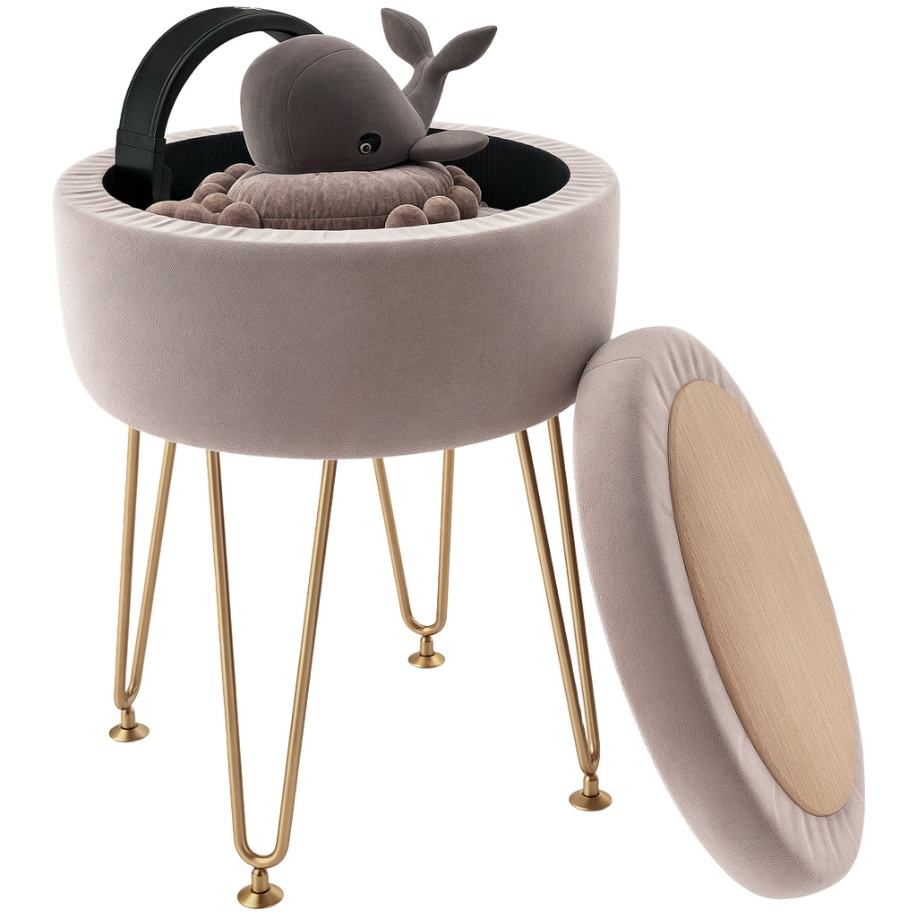 DodiOnline 5L Velvet-Feel Storage Ottoman - Light Pink