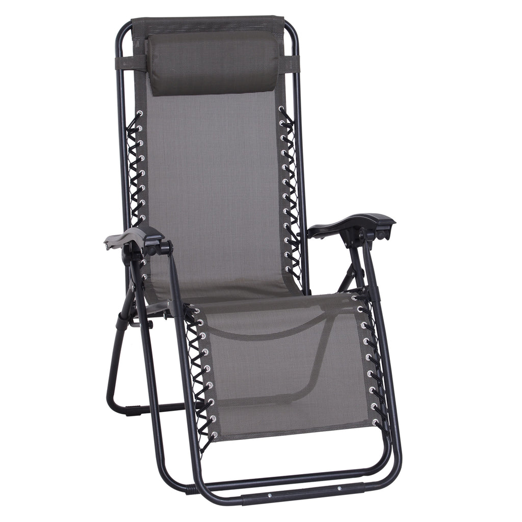 DodiOnline Zero Gravity Chair Metal Frame Texteline Armchair Outdoor Folding and Reclining Sun Lounger with Head Pillow for Patio Decking Gardens Camping, Grey