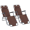 DodiOnline 2 Pieces 2 in 1 Sun Lounger Folding Reclining Chair Garden Outdoor Camping Adjustable Back with Pillow, Brown