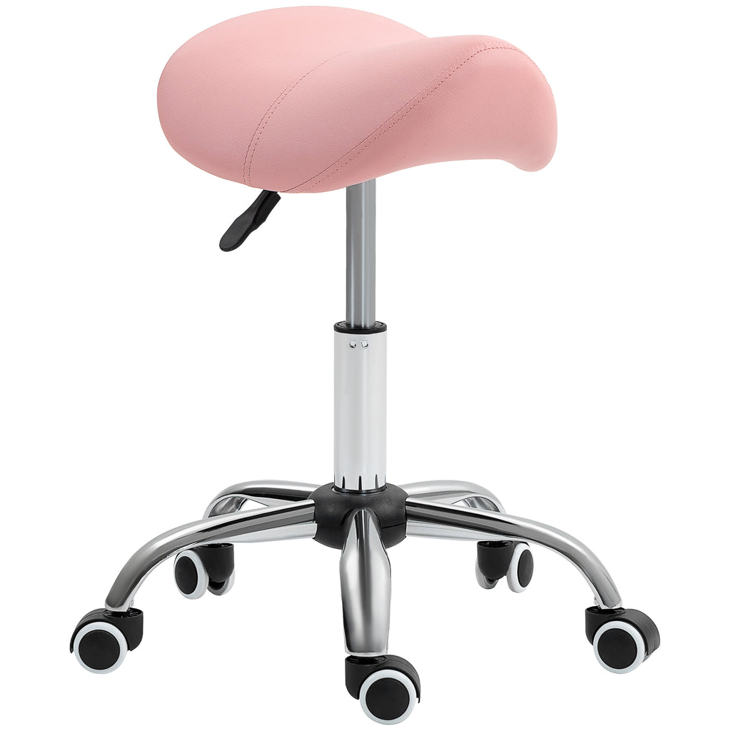 DodiOnline Saddle Stool, Height Adjustable Salon Chair for Massage Spa, Faux Leather, Pink