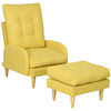 DodiOnline Upholstered Recliner Armchair with Footstool Set, Modern Button Tufted Accent Chair with Adjustable Backrest, Cushions, Wood Legs and Side Pockets for Living Room, Bedroom, Home Study, Yellow