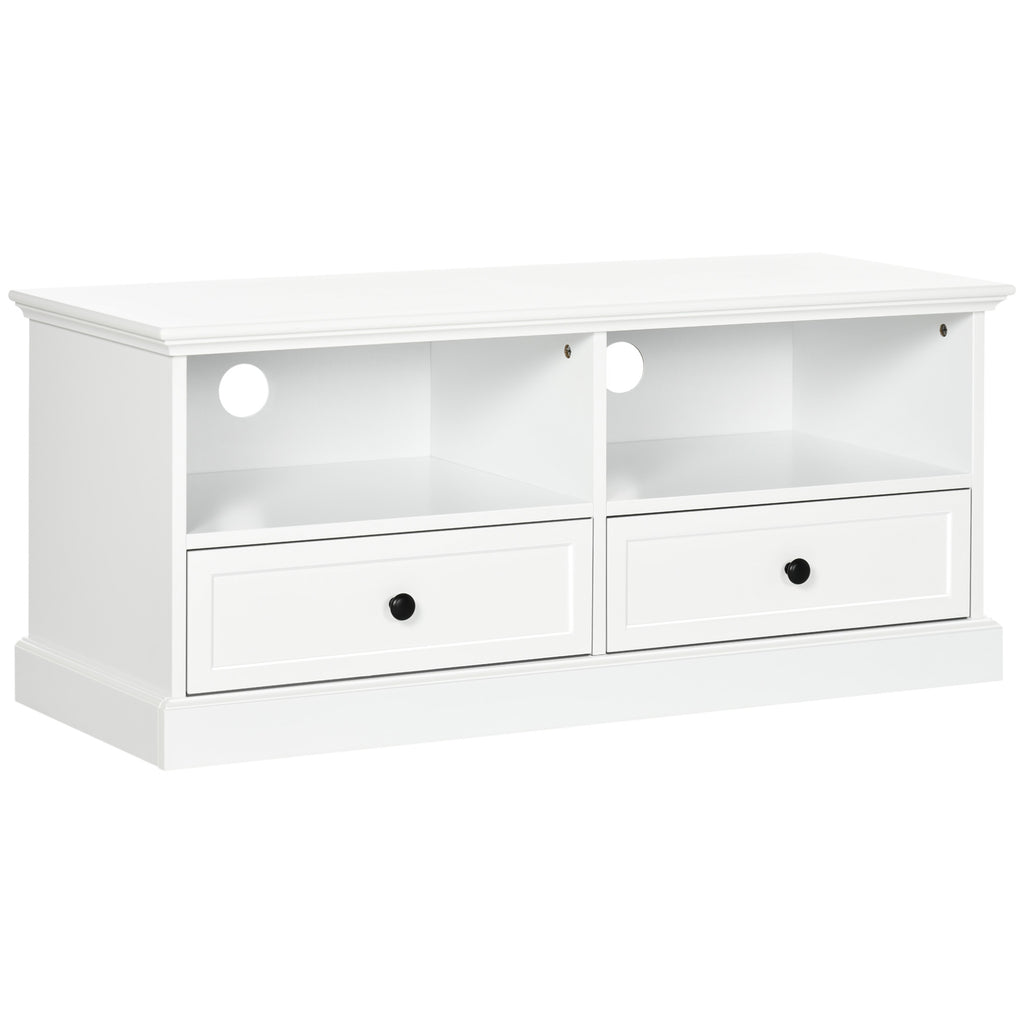 DodiOnline Modern TV Unit Cabinet for TVs up to 45 Inches, TV Stand with Drawers, Open Shelves, Cable Holes for Living Room, White