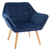 DodiOnline Armchair Accent Chair Wide Arms Slanted Back Padding Steel Frame Wooden Legs Home Bedroom Furniture Seating Blue