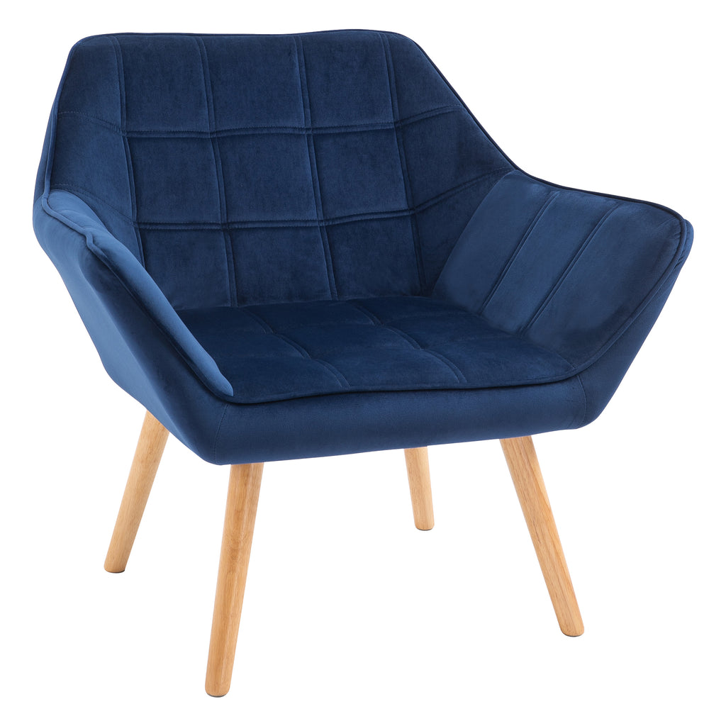 DodiOnline Armchair Accent Chair Wide Arms Slanted Back Padding Steel Frame Wooden Legs Home Bedroom Furniture Seating Blue