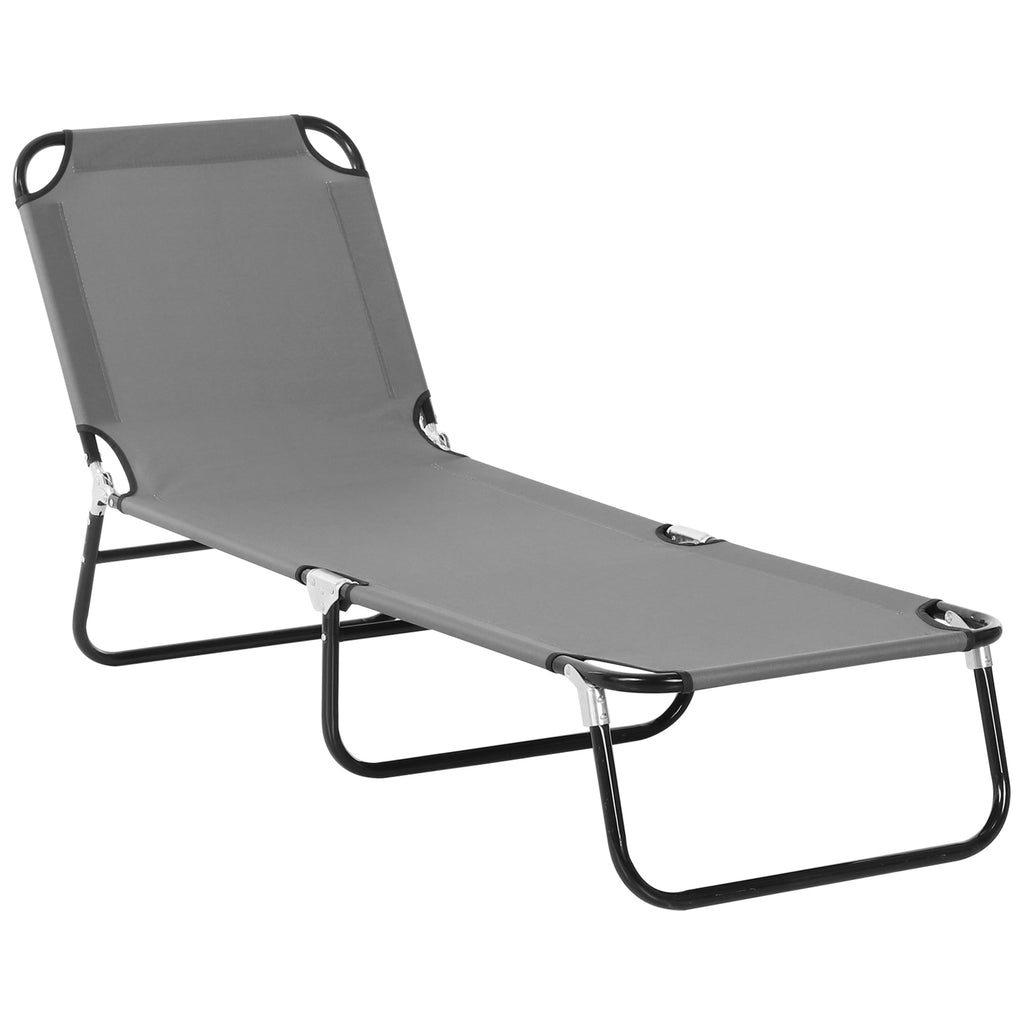 DodiOnline Foldable Sun Lounger with 5-Position Adjustable Backrest, Outdoor Portable Recliner Chaise Lounge Chair with Breathable Mesh Fabric, Grey