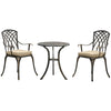 DodiOnline 3 Piece Cast Aluminium Garden Bistro Set for 2 with Parasol Hole, Outdoor Coffee Table Set Rust Resistant with Cushions - Bronze