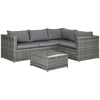 DodiOnline 3 Pieces PE Rattan Garden Furniture Set with 10 cm Thick Cushions, 4 Seater Garden Corner Sofa Set with Glass Top Coffee Table, Outdoor Furniture for Patio, Porch, Grey