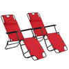 DodiOnline 2 Pieces 2 in 1 Sun Lounger Folding Reclining Chair Garden Outdoor Camping Adjustable Back with Pillow, Red