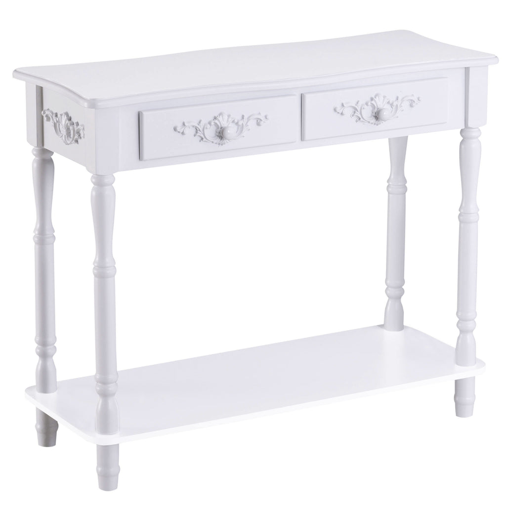 DodiOnline Console Table Modern Sofa Side Desk with Storage Shelves Drawers for Living Room Entryway Bedroom White