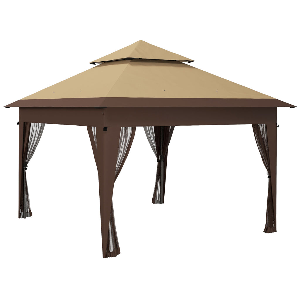 DodiOnline 3 x 3(m) Pop Up Gazebo with Mosquito Netting, 1 Person Easy up Marquee Party Tent with 1-Button Push, Double Roof, Carry Bag, Sandbags, Height Adjustable Instant Shelter, Khaki