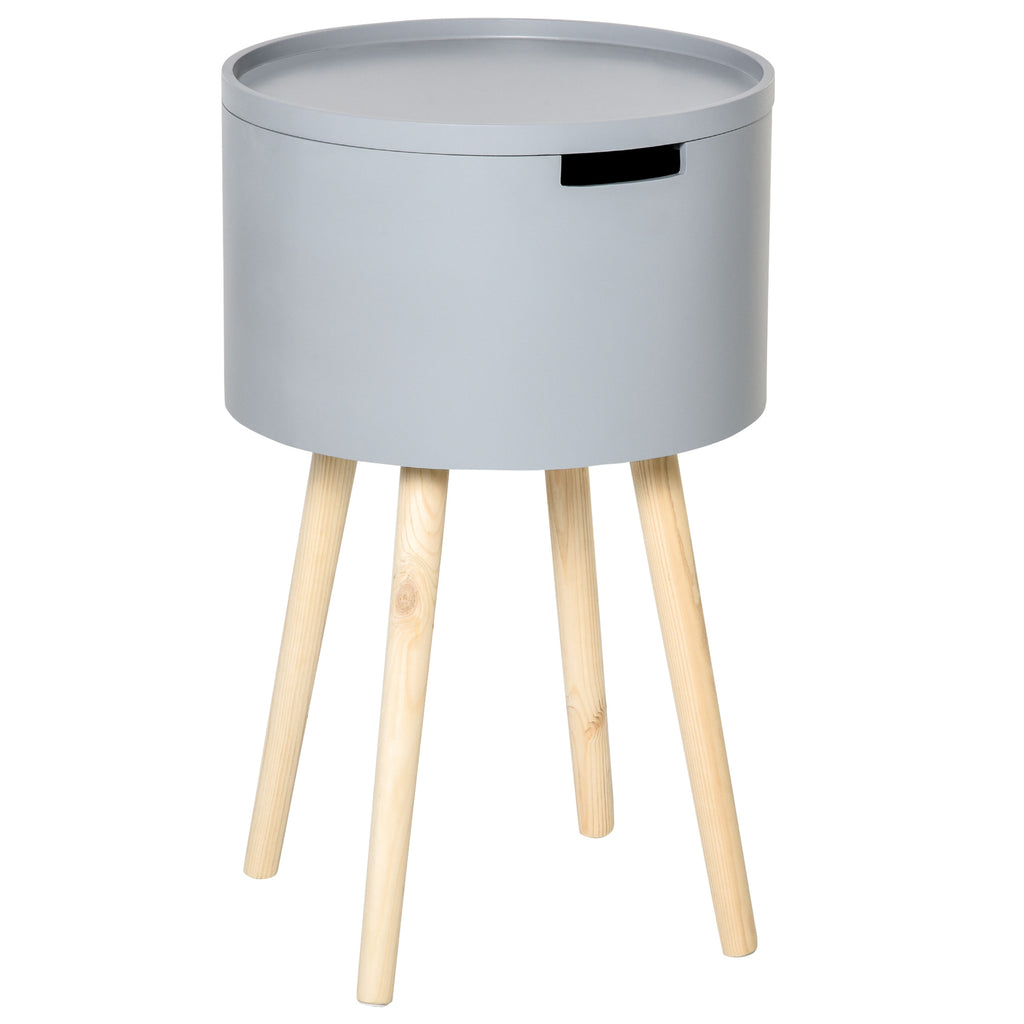 DodiOnline Modern Side Table with Hidden Storage Space, Round Night Stand with Removable Tray Wood Frame End Coffee Table for Living Room, Grey