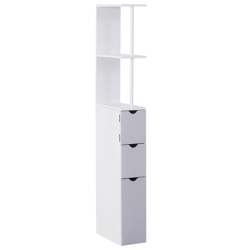 DodiOnline Tall Bathroom Cabinet, Freestanding Bathroom Storage Cabinet with 2-Tier Shelf and Drawers, Narrow Cupboard Storage Unit, White, Grey