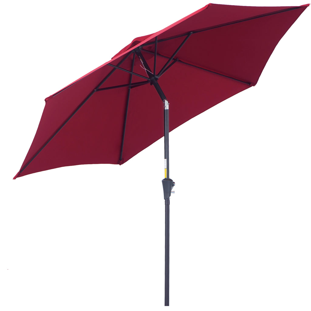DodiOnline 2.6M Garden Parasol Umbrella with Tilt and Crank, Outdoor Sun Parasol Sunshade Shelter with Aluminium Frame, Wine Red
