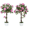 DodiOnline Set of 2 Artificial Plants White Rose Floral in Pot, Fake Plants for Home Indoor Outdoor Decor, 90cm, Purple