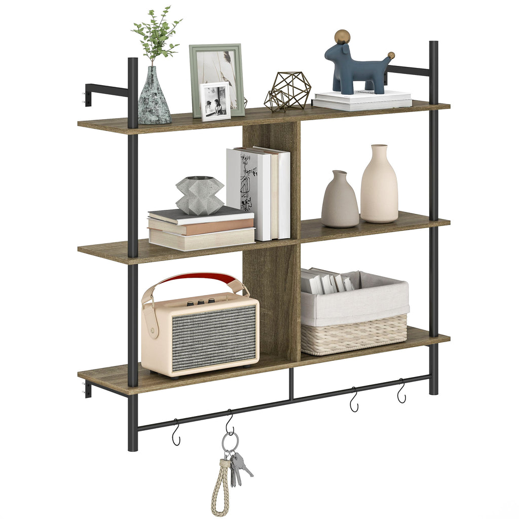 DodiOnline Three-Tier Floating Shelf - Grey Wood Effect