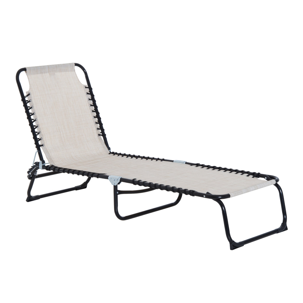 DodiOnline Foldable Sun Lounger, Outdoor 4 Level Adjustable Backrest Reclining Chaise Chair, Steel Frame Recliner Chair for Camping, Hiking, Cream White